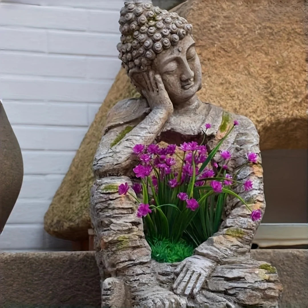 Retro Weathered Buddha Statue Zen Garden Decor Outdoor Courtyard Villa Balcony Flower Pot Decoration Tea Room Entrance Ornament