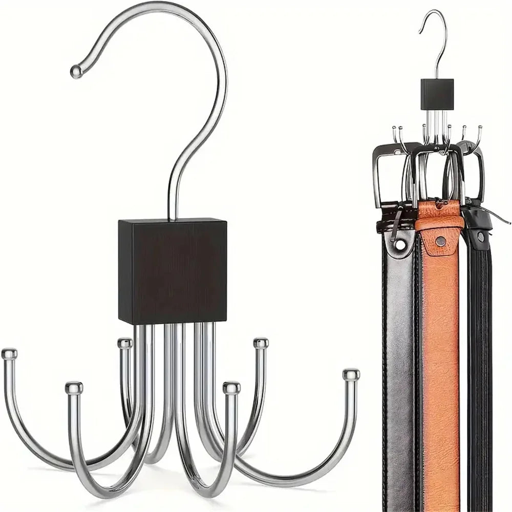 1/5pcs 360° Rotating Storage Hanger Hook Multi-Claw Bag Metal Belts Rack Wooden Organizer For Bras Ties Household Closet Acces
