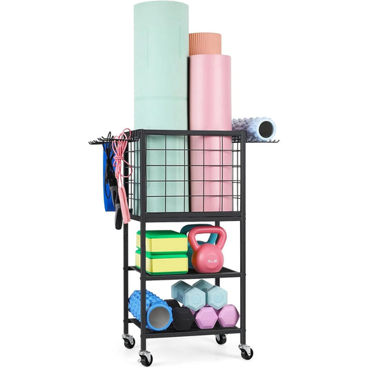 Multi-Functional Weight Storage Rack w/Hooks & Wheels