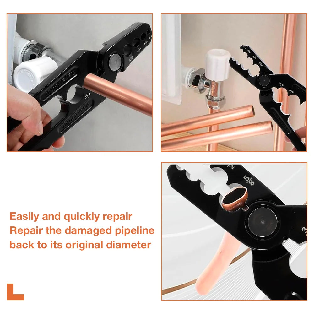 6-In-1 Air-Conditioning Copper Pipe Rounding Pliers Flat Pipe Restore Rounding Tools Diameter 1/4" 3/8" 1/2" 5/8" 3/4" 7/8" Pipe