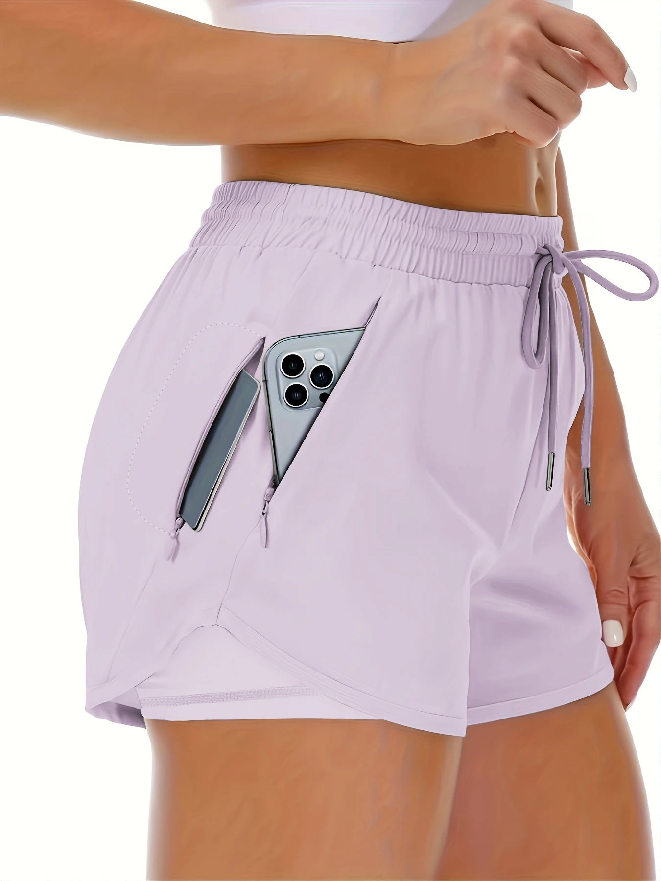 Women's athletic shorts, running, yoga, two-piece design, anti-exposure shorts, fitness, elastic, slimming leggings