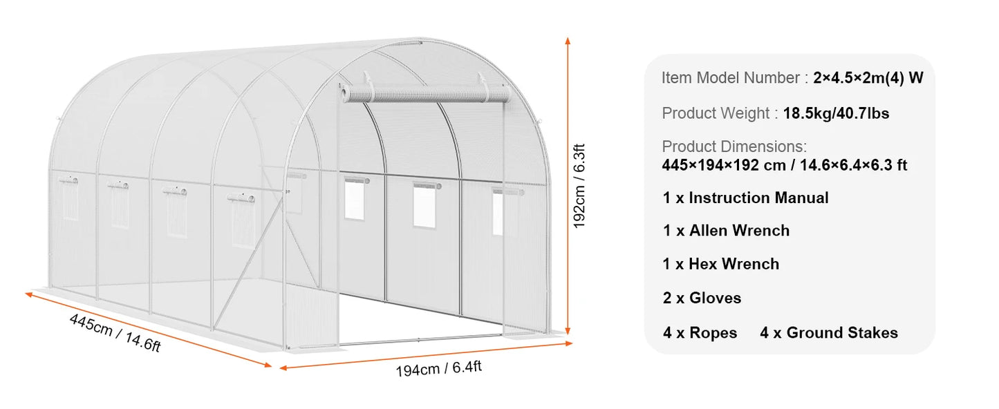 SucceBuy Walk-in Tunnel Greenhouse Hoop House Greenhouse Tunnel Plant Hot House with Steel Frame PE Cover Roll-up Zipper Door