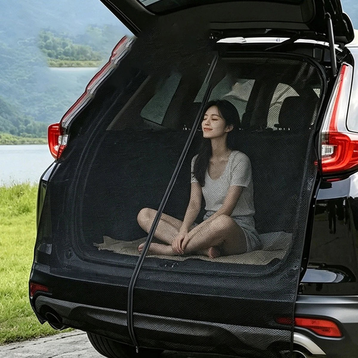 Car Rear Door Mesh Curtain, Summer Ventilated Mosquito Net, Breathable Sunshade Insect Protection for Trunk