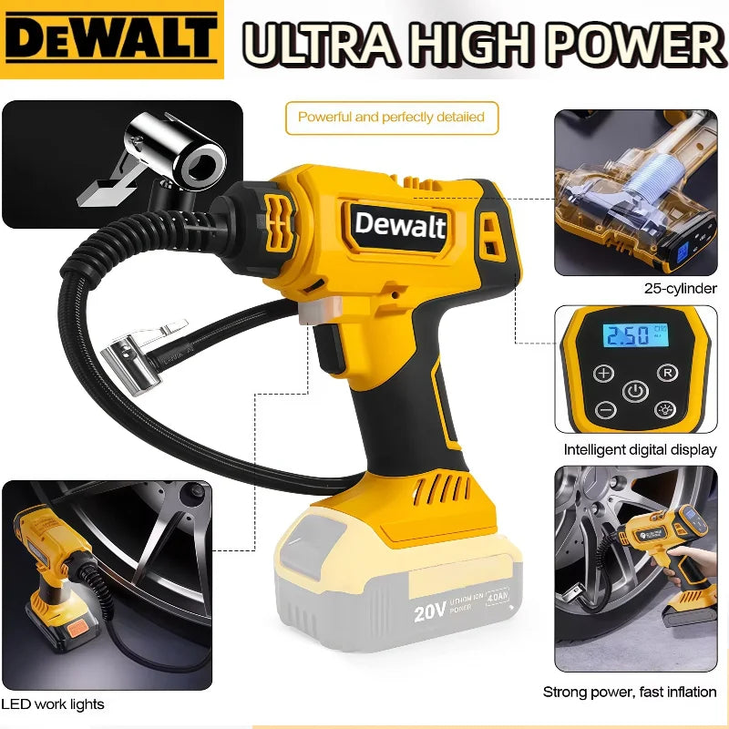 Dewalt Cordless Electric Air Pump Compressor Automatic with Digital Pressure Gauge for Car Tire Inflator  Rechargeable Handheld