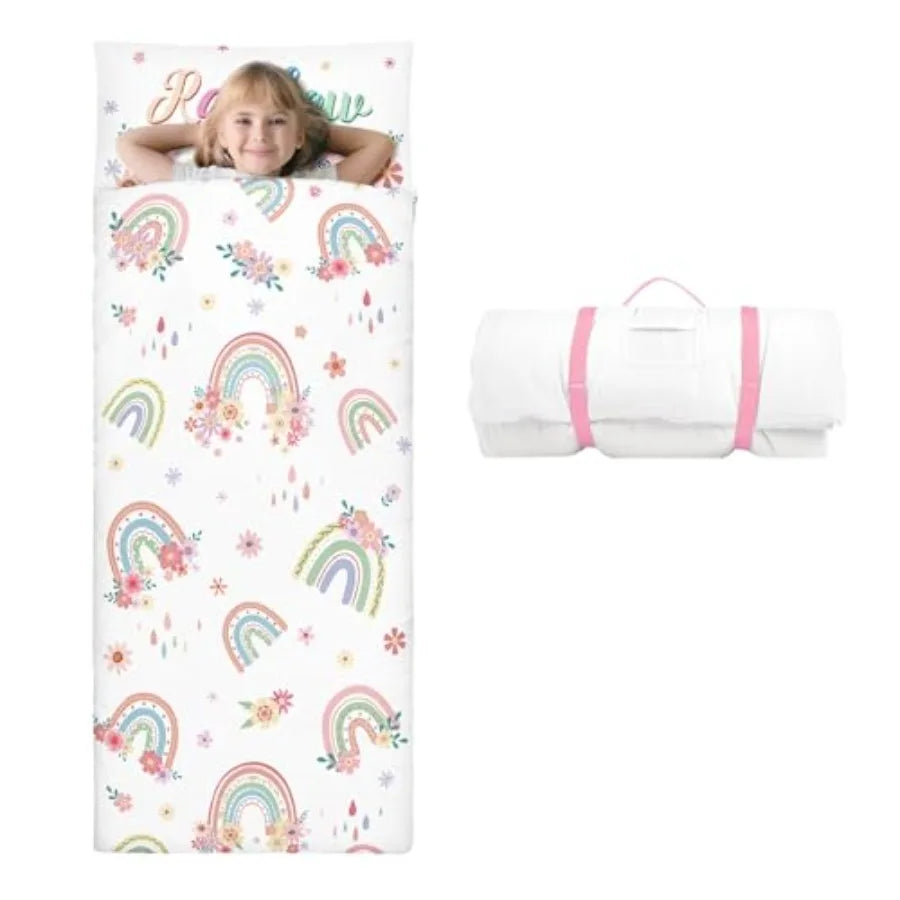 Sleeping Bag Toddler Nap Mat with Removable Pillow Large Foldable Sleeping Bag for Girls Boys Easy Clean Slumber Bag with Doubl