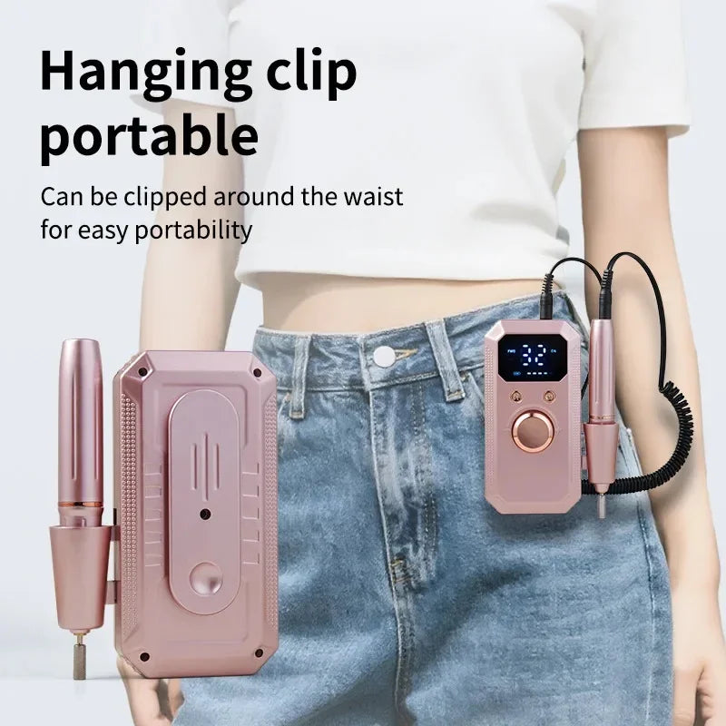 Professional Cordless Rechargeable Electric Nail Drill Machine, Portable Nail File with HD LED Display and 32 Adjustable Speeds, All-in-One Manicure Pedicure Tool for Acrylic Gel Nails Polishing, Grinding and Cuticle Remover,