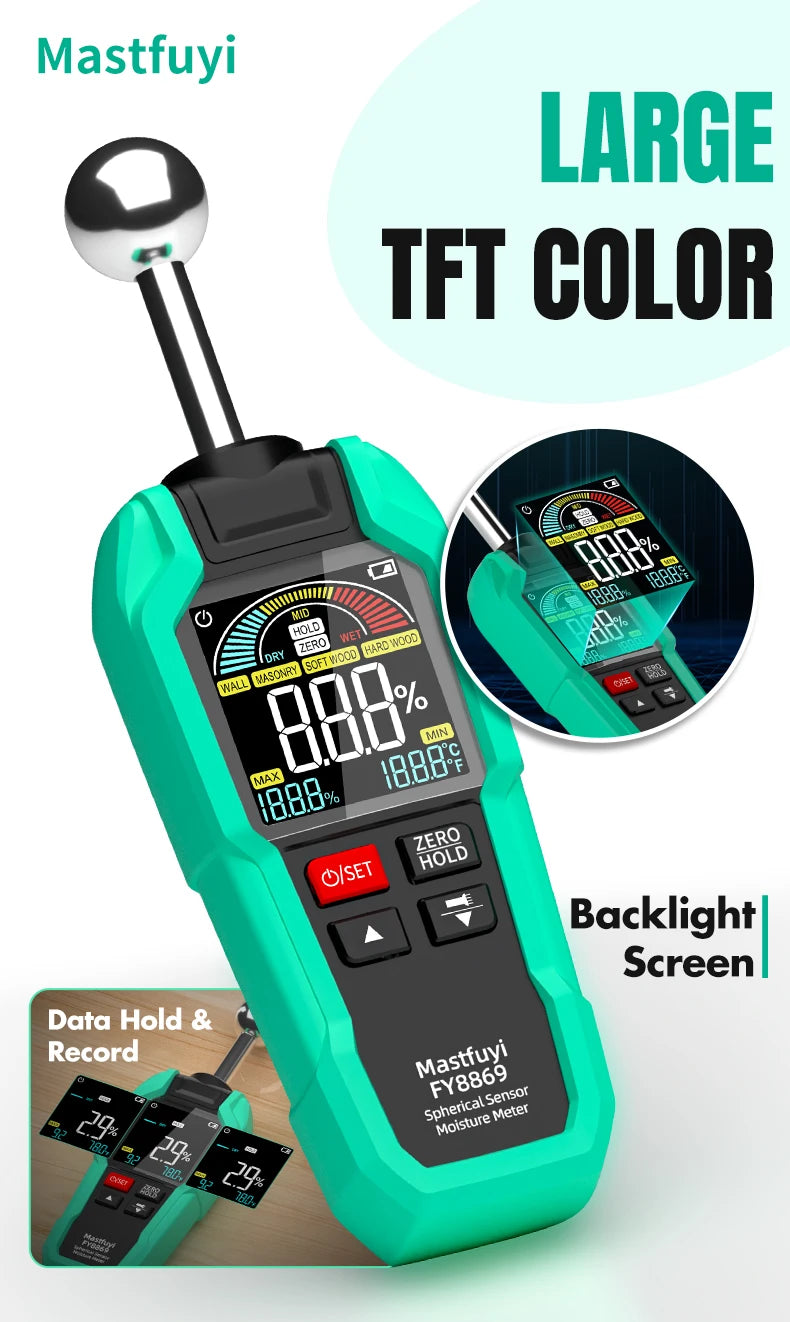 MASTFUYI Ball-shaped Non-destructive Moisture Meter, High Accuracy Digital Wood Water Leak Detector & Wall Humidity Tester