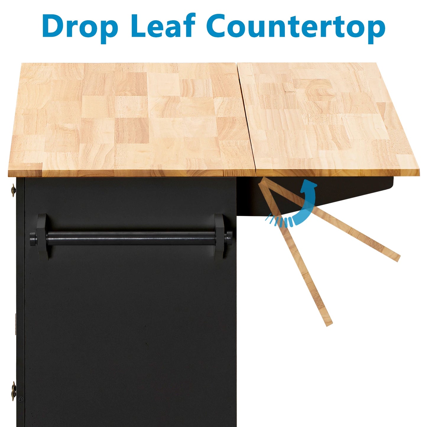 Rolling Kitchen Cart with Drop Leaf Mobile Island Table