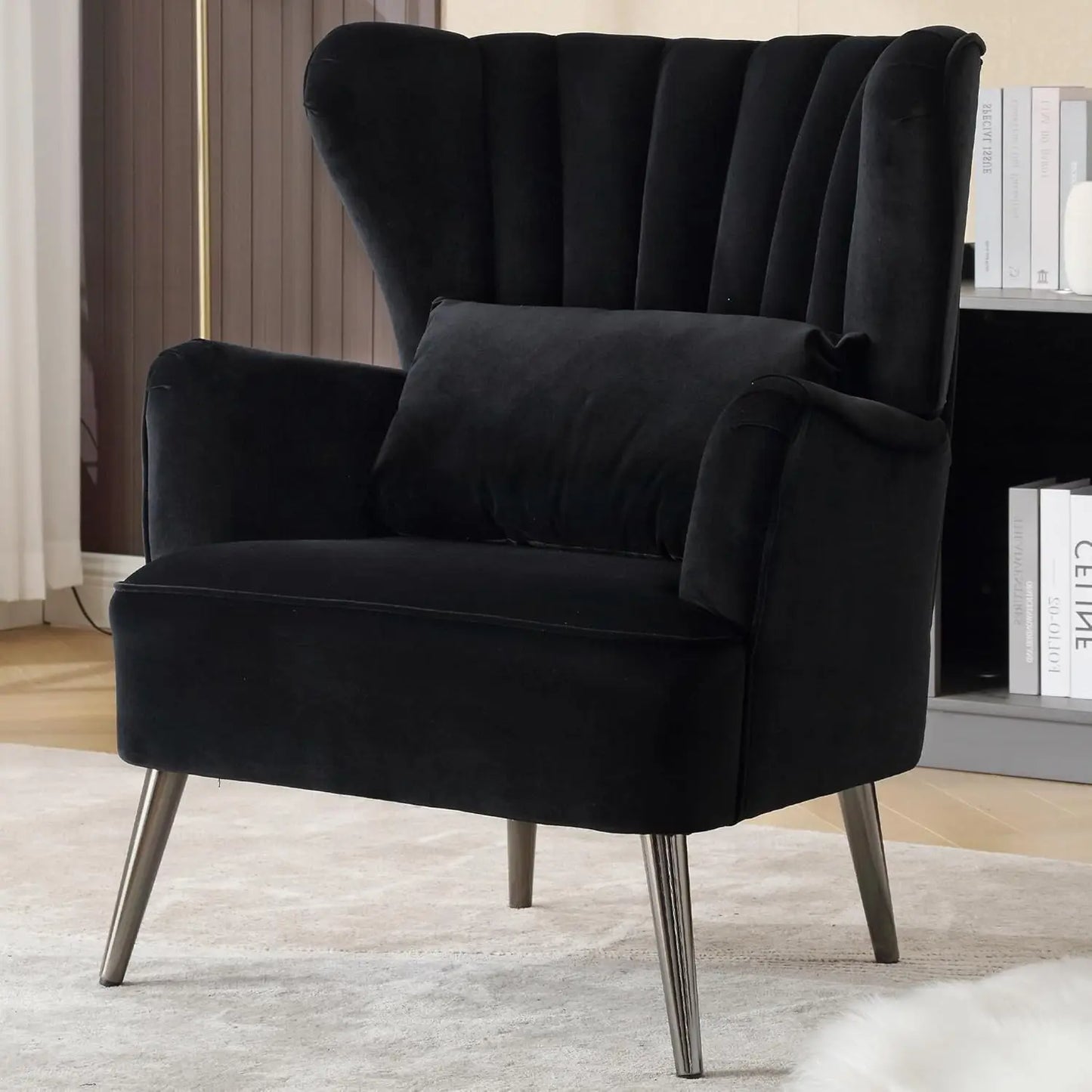 Beige Wingback Armchair Upholstered Reading Chair Bedroom Living Room Small Spaces with Pillow Customized