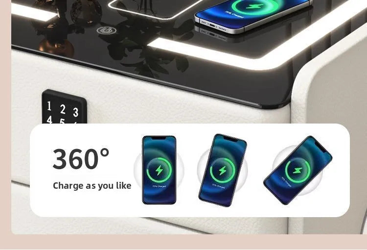 Smart Multifunctional Bedside Table with Wireless ChargerTouch Control 3-Color LEDLightModern Nightstand with Solid Wood