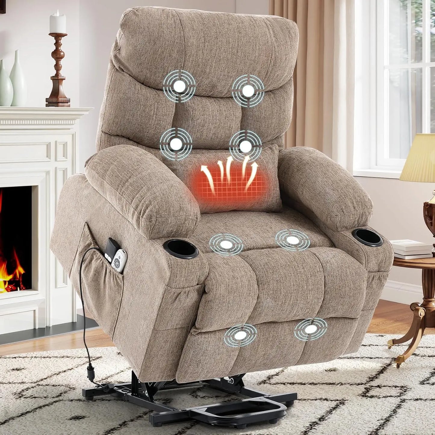 Power Lift Recliner Chair for Elderly with Vibration Massage and Lumbar Heating Electric Recliner Sofa with Cup, Customized