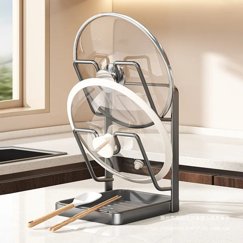 Multifunctional Countertop Pot Lid Holder Chopping Board Rack Multi-Layer Sitting Spatula Drain Storage Organizer for Home