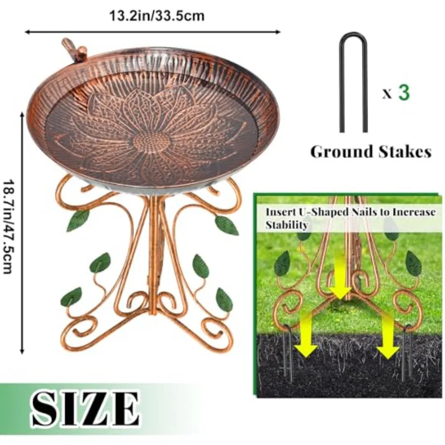 13" Diameter Vintage Metal Bird Bath Birdbaths with Cast Iron Pedestal Large Antique Bird Feeder for Outdoors Garden Patio Deco