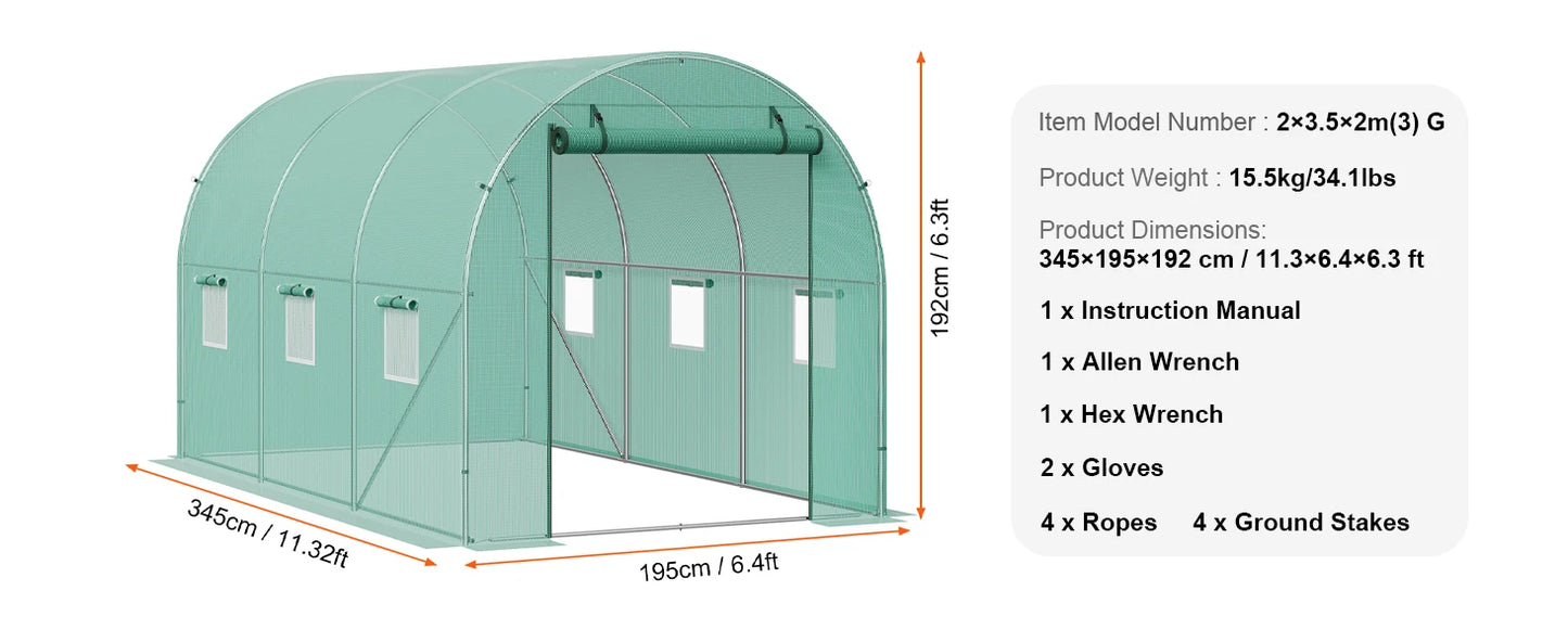 SucceBuy Walk-in Tunnel Greenhouse Hoop House Greenhouse Tunnel Plant Hot House with Steel Frame PE Cover Roll-up Zipper Door