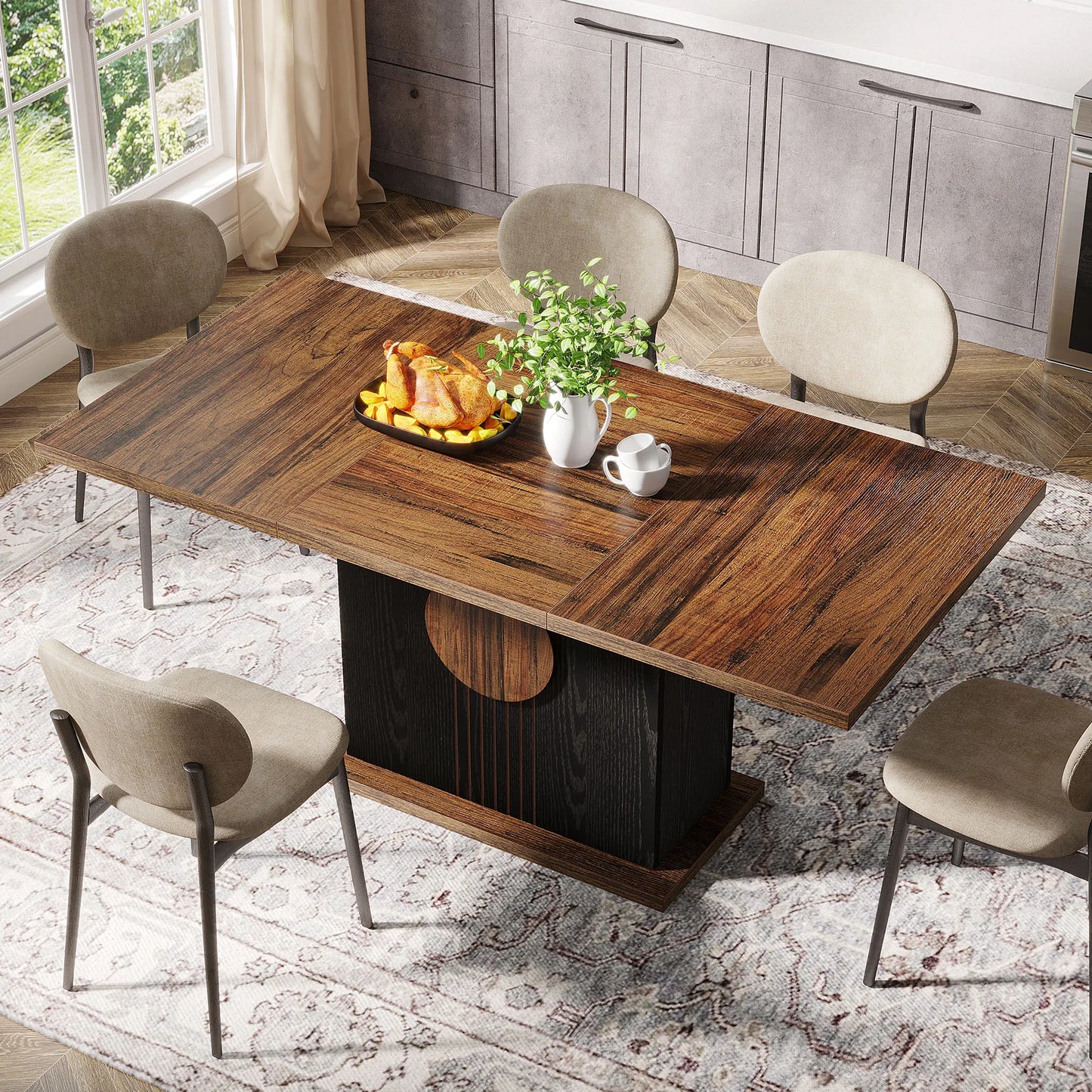Tribesigns 55" Rectangular Dining Table for 4 to 6 People, Farmhouse Wood Dinner Table for Kitchen, Dining Room & Living Room