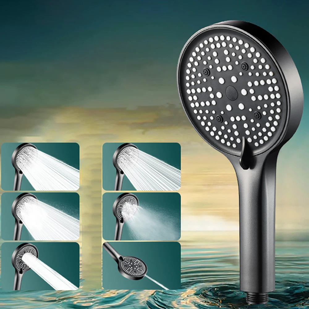 High Pressure Shower Head Set Water Saving Rainfall Spray Handheld 6 Jet Modes Shower Head with Hose Bathroom Accessories