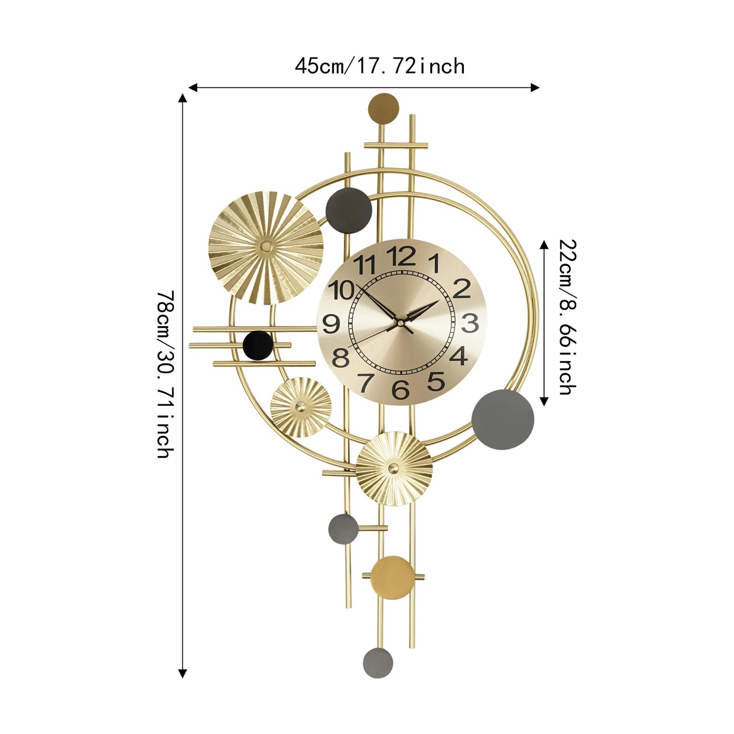 45x78cm Decorative Art Wall Clock Silent Non Ticking for Living Room Bedroom Kitchen Office Indoor Decor Modern Gold