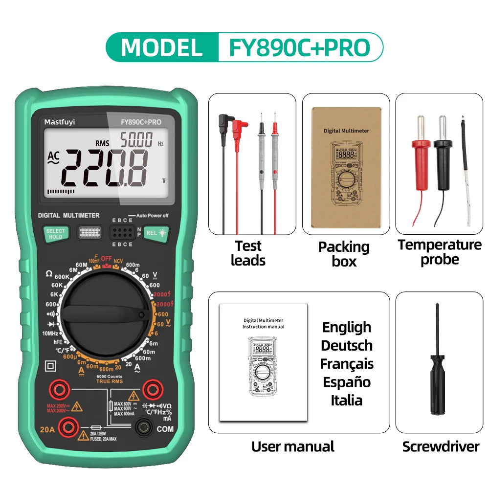MASTFUYI 2000V 20A Extra-Large Range Digital Multimeter Photovoltaic Multimeter True RMS Multifunctional All-in-One Machine