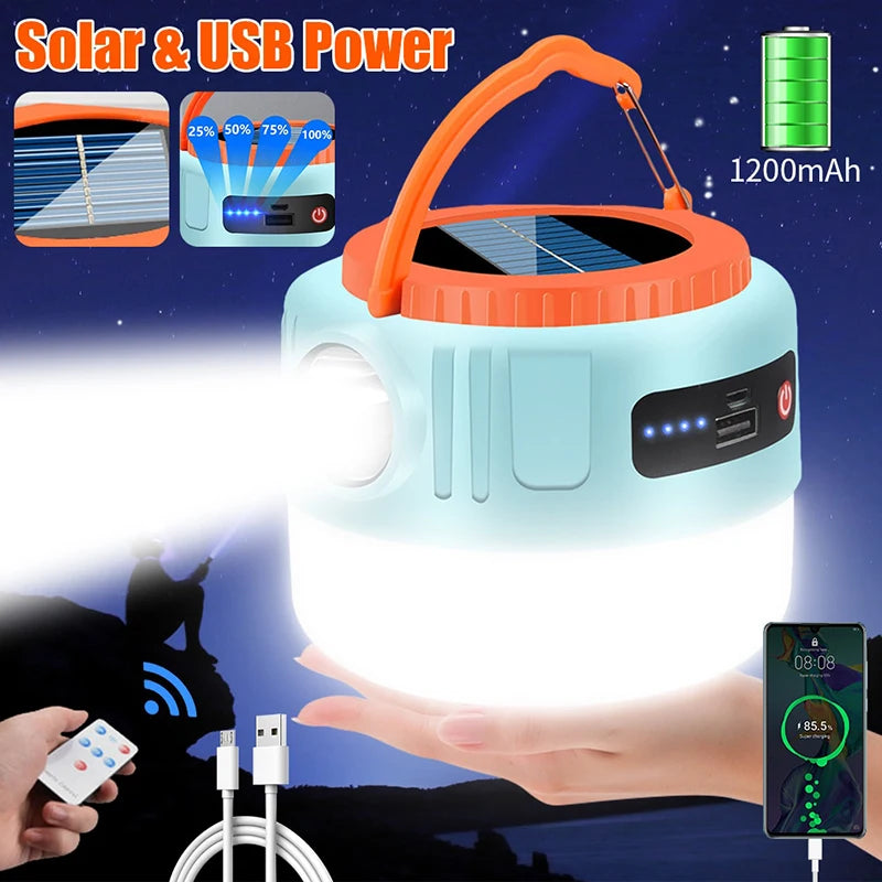 1/2X Powerful Solar LED Camping Lamp Waterproof Portable Lanterns Emergency Lights For BBQ Hiking USB Rechargeable Tent Lanterns