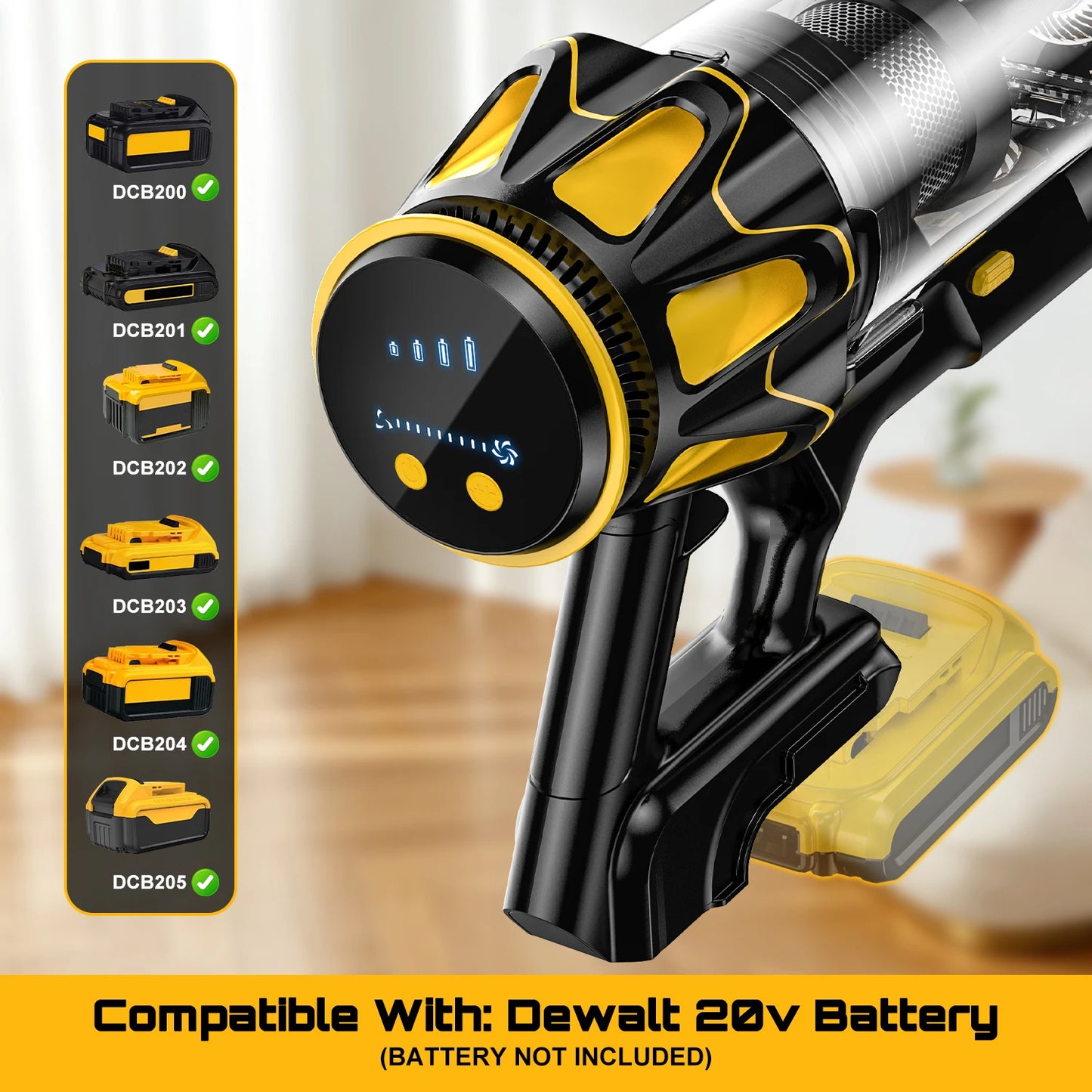 Cordless Stick Vacuum Cleaner Compatible with DeWalt 20V Battery, 45KPa Powerful Suction & 400W Motor, Self-Standing Vacuum for Hard Floors, Carpet and Home Cleaning (Battery Not Included)