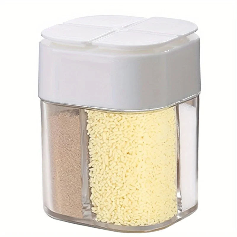 4in1 Camping Spice Shaker Multifunctional Spice Pot with Lid 4 Compartments for Outdoor BBQ Cooking Salt Pepper Storage Box