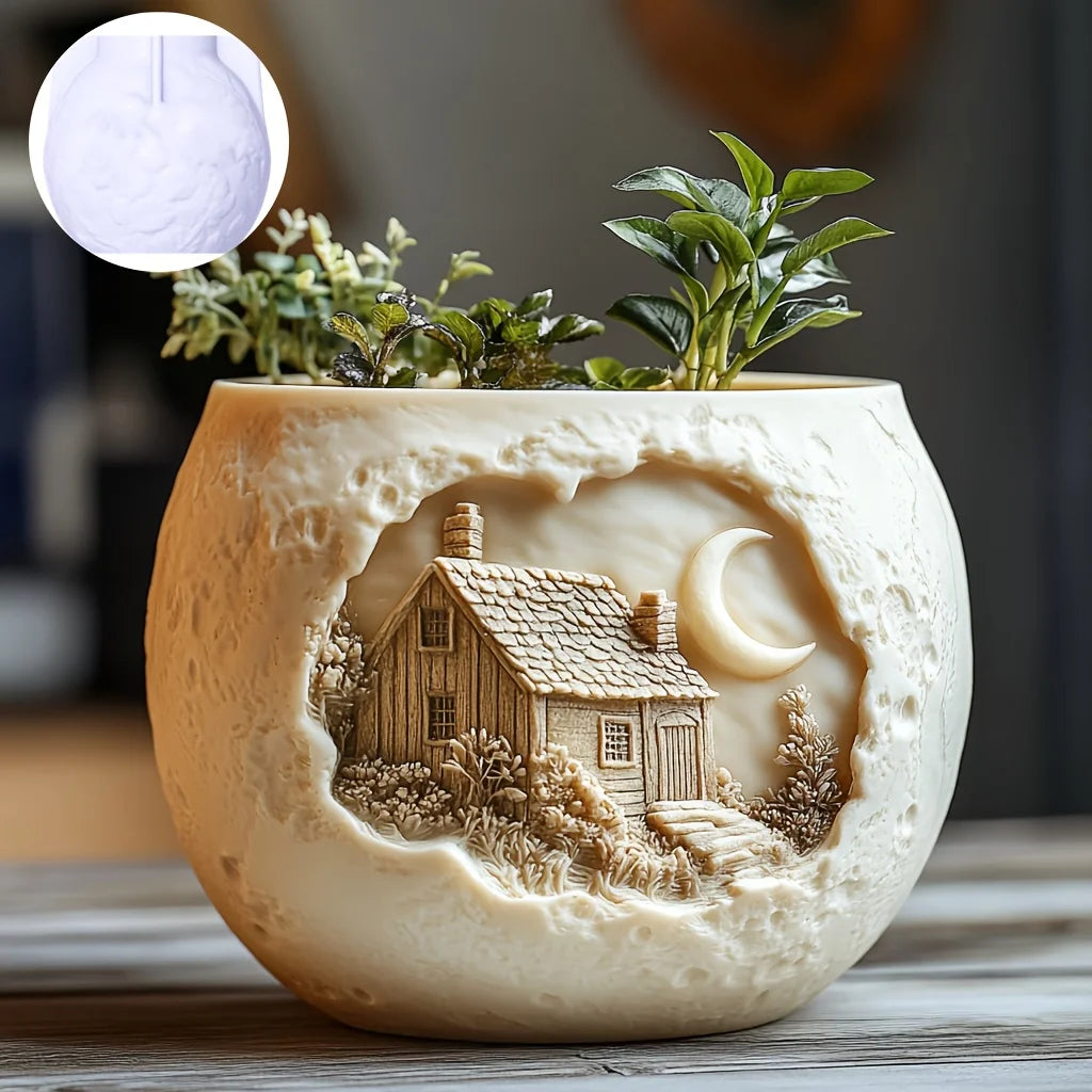 Witch Magic House Relief Pumpkin Succulent Plant Flower Pot Resin Mold  House Relief Storage Box Castle Candle Cup Gypsum Molds