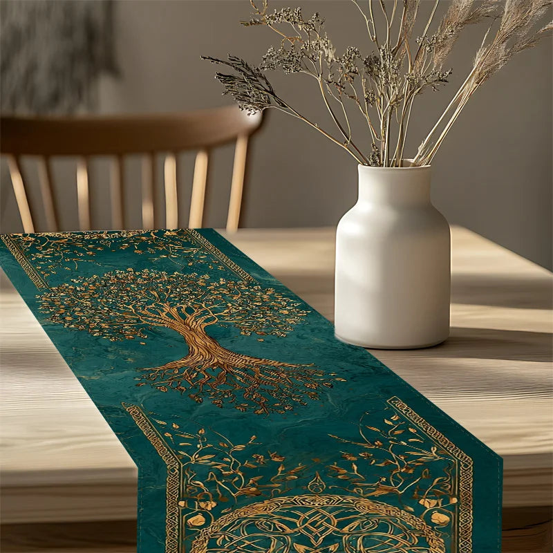 Artistic Celtic Knot Tree Of Life Linen Table Runner