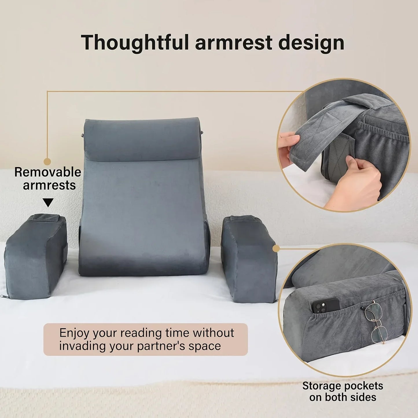 Memory Foam Reading Pillow With Armrests For Bed Comfort