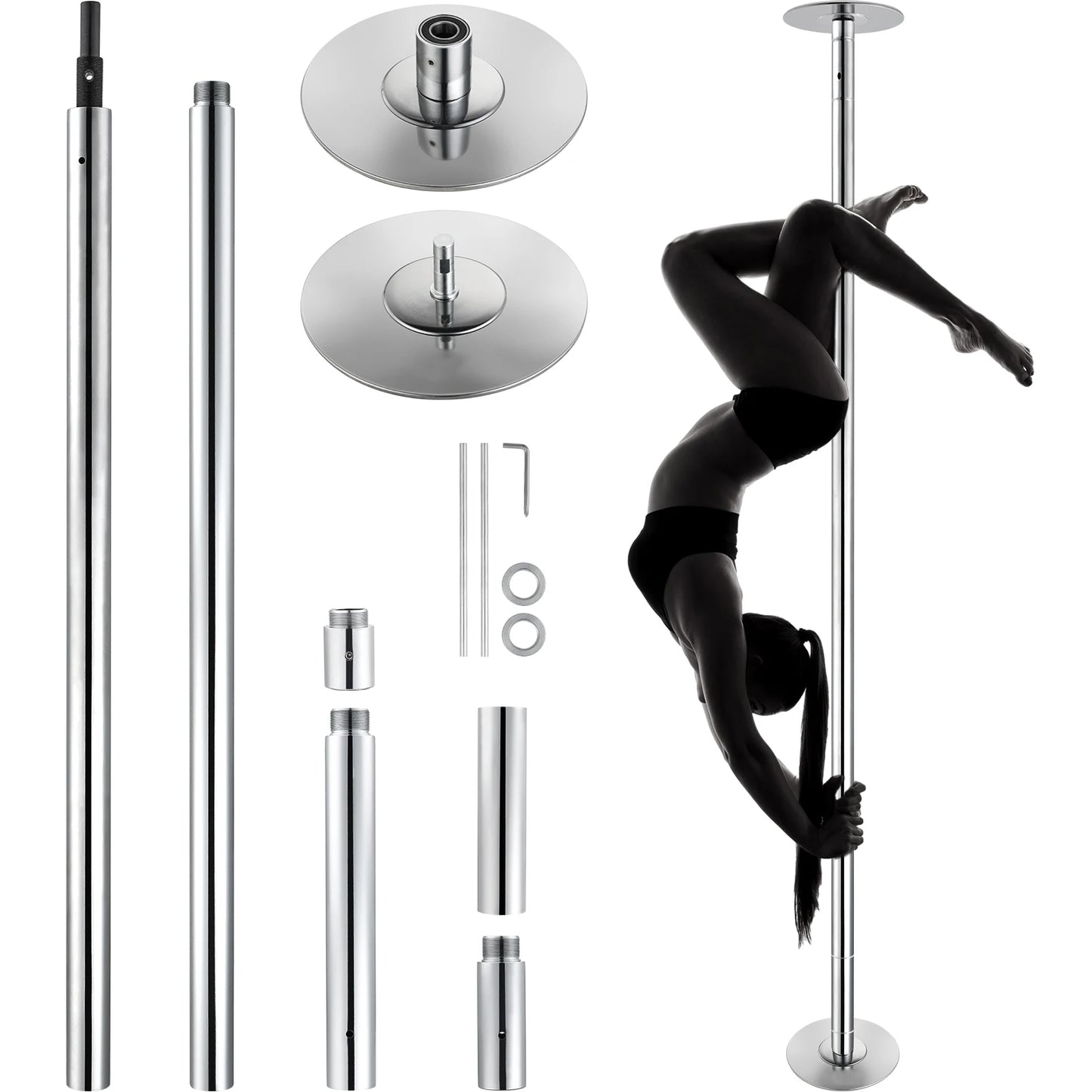 SucceBuy Professional Dancing Pole Spinning Static Dancing Pole Kit Portable Removable Pole 45mm Heavy-Duty Stainless Steel Pole