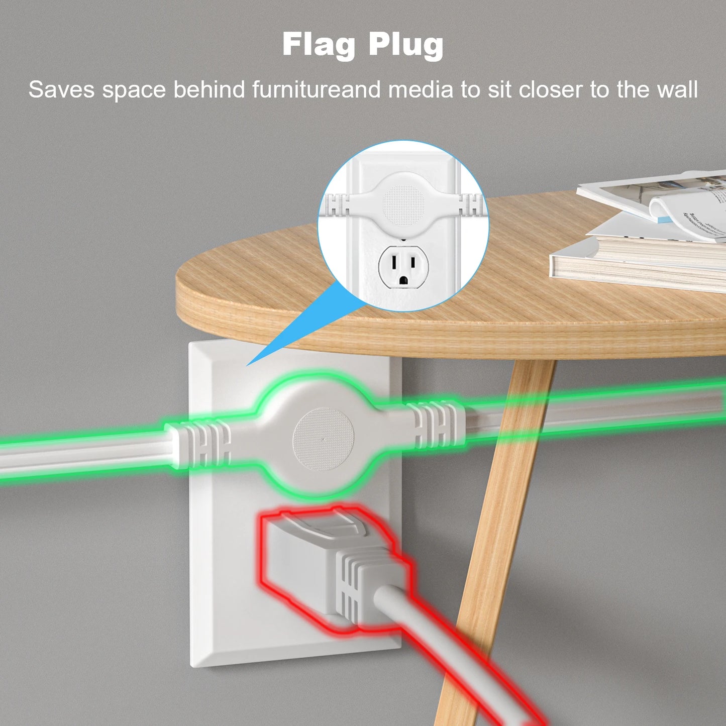 12 FT Twin Extension Cord Power Strip with 6 AC Outlet 3 Prong Plug Extender Double Electric Extension Cable Wire Splitter 16AWG