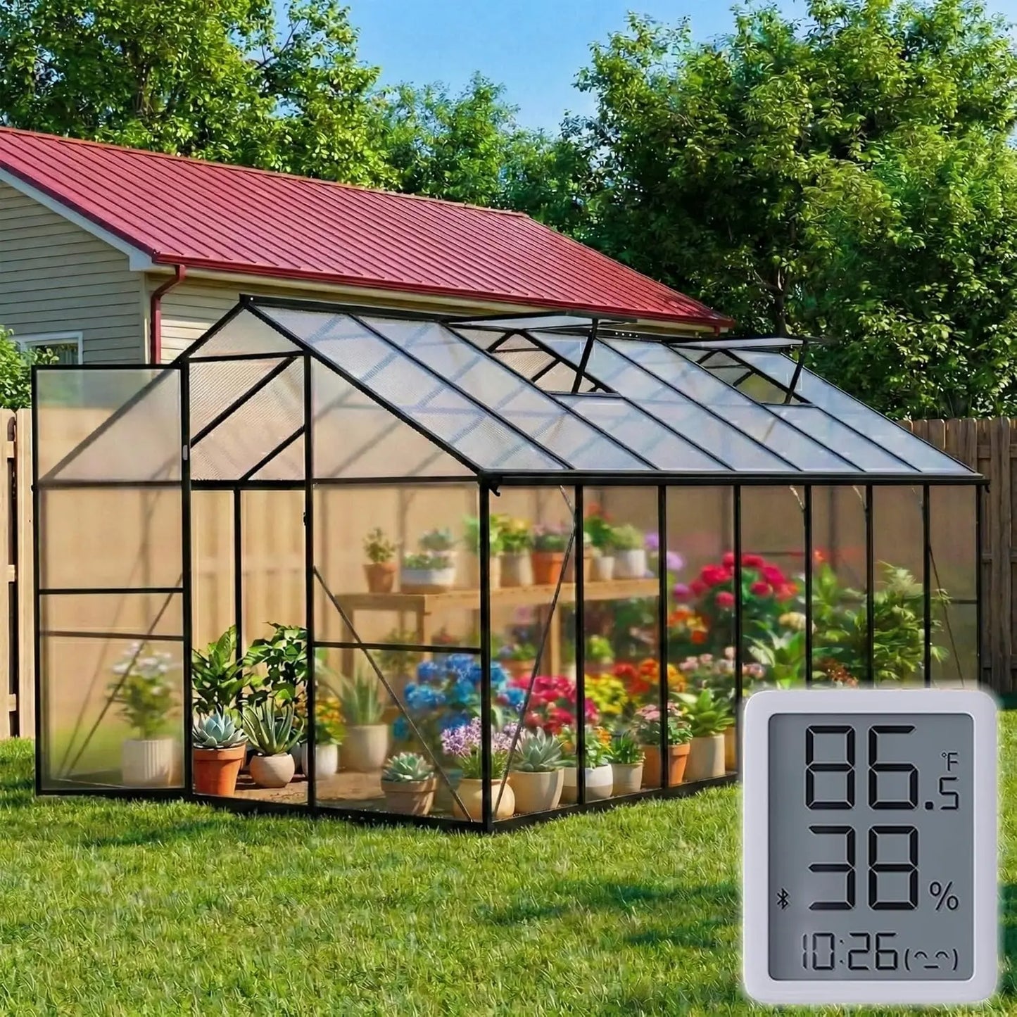8x14 FT Outdoor Greenhouse – Heavy-Duty Aluminum Frame, Polycarbonate Panels, Easy Assembly for Backyard Garden. Customized