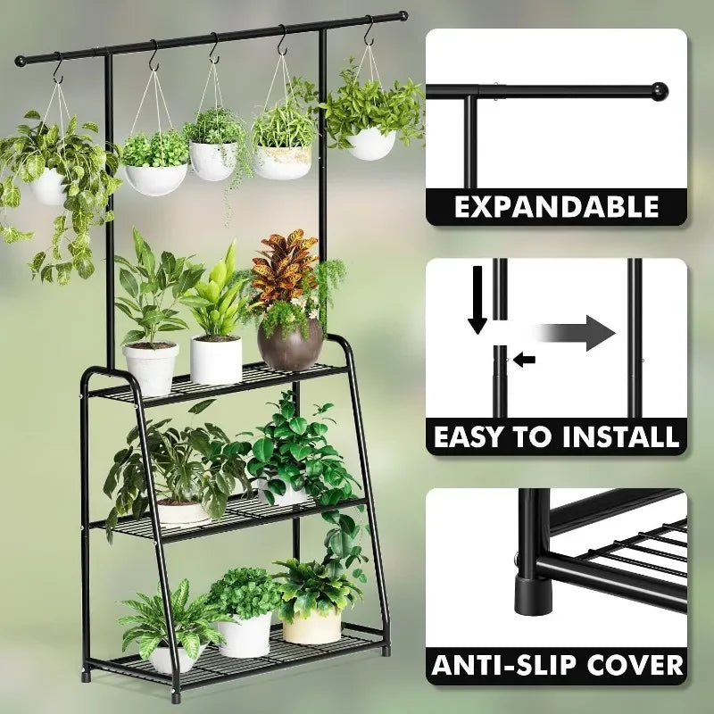 3-Tier Metal Plant Stand for Indoor and Outdoor Use