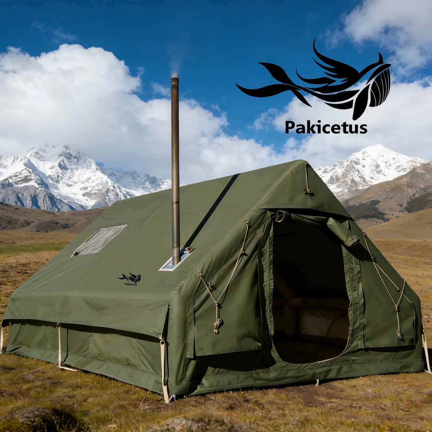 PAKICETUS Large Luxury Inflatable Glamping Tent with Manual Hand Pump, Easy Setup 4 Season Anti-Snow Spacious Family Shelter, Weatherproof Air Tent for Outdoor Camping, Backyard Party & Wilderness Adventure