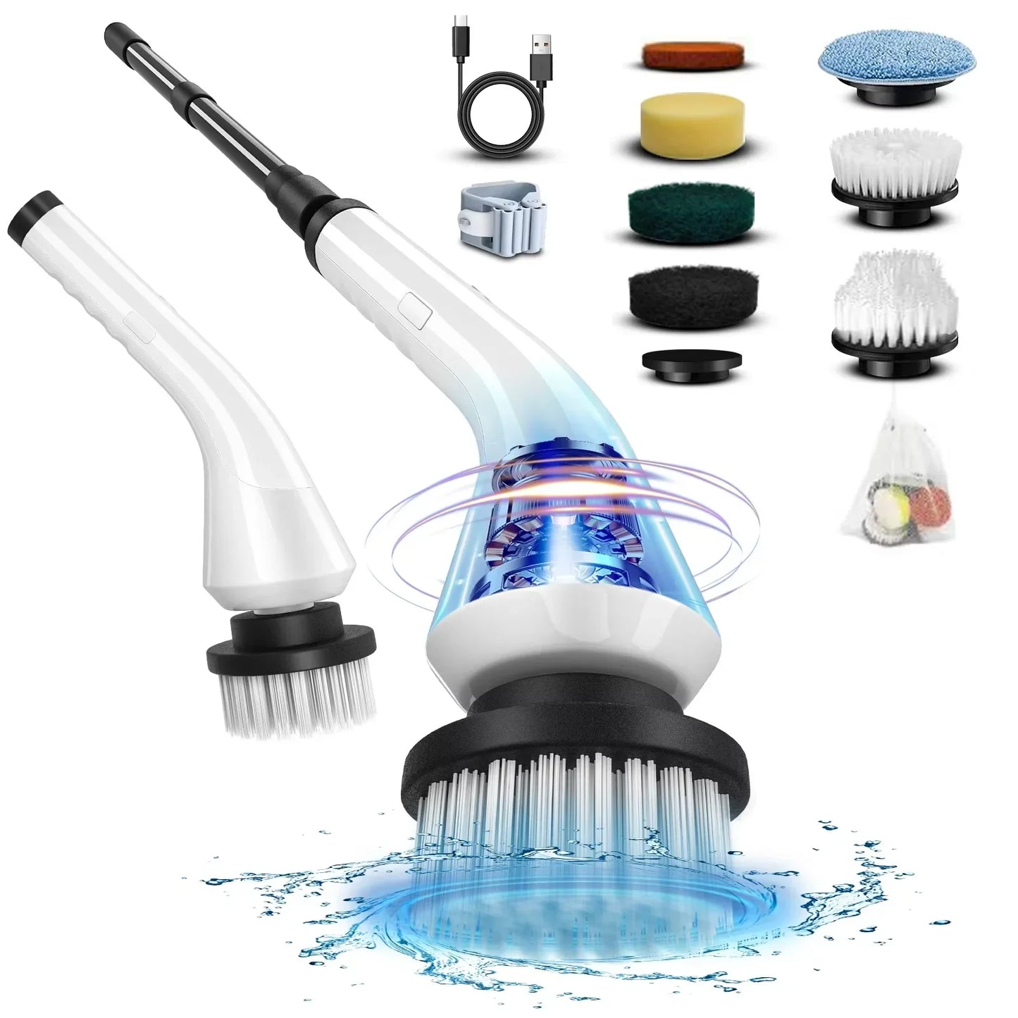 9-in-1 Cordless Electric Cleaning Brush, Rotating Scrubber Multifunctional Household Cleaner for Kitchen, Bathroom & Floor