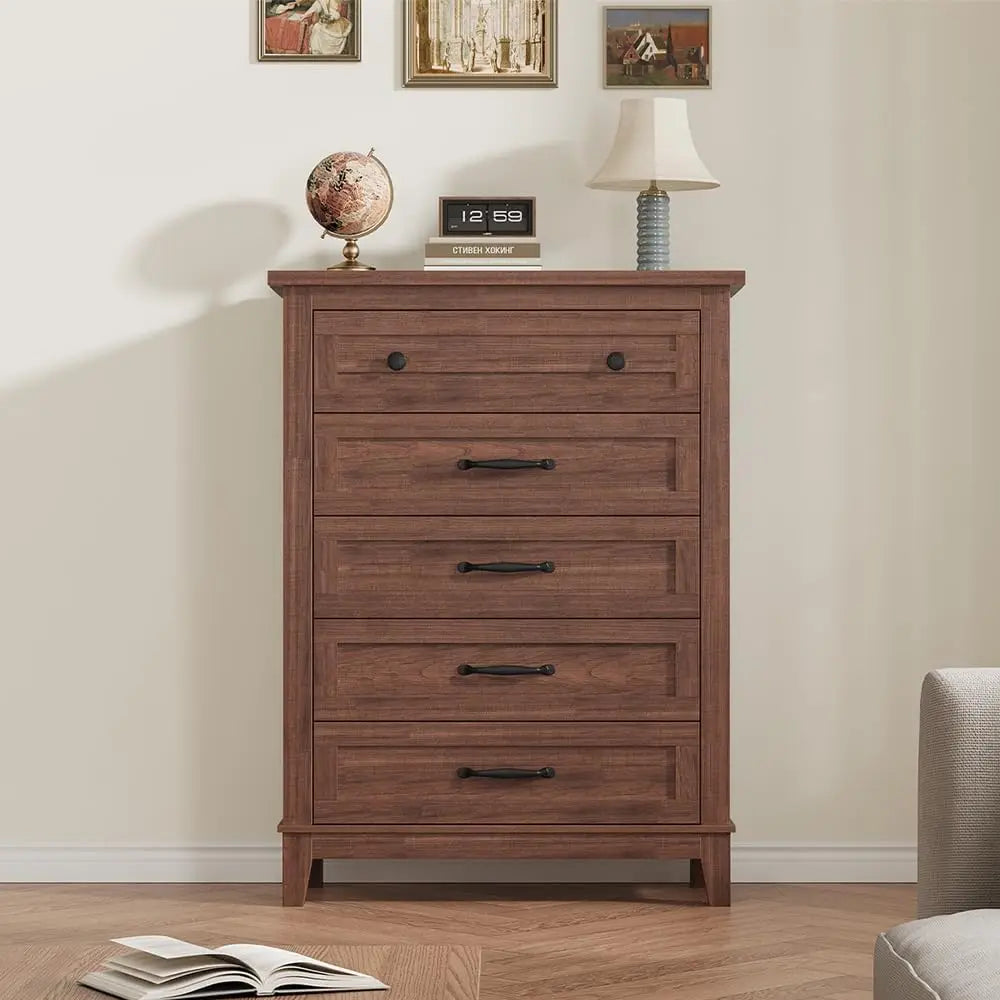 5 Dresser for Bedroom, 41.3 in Tall Vertical Drawer Dresser with Large Storage, Freestanding Wooden Closet Chest for Bedroom, Living Room