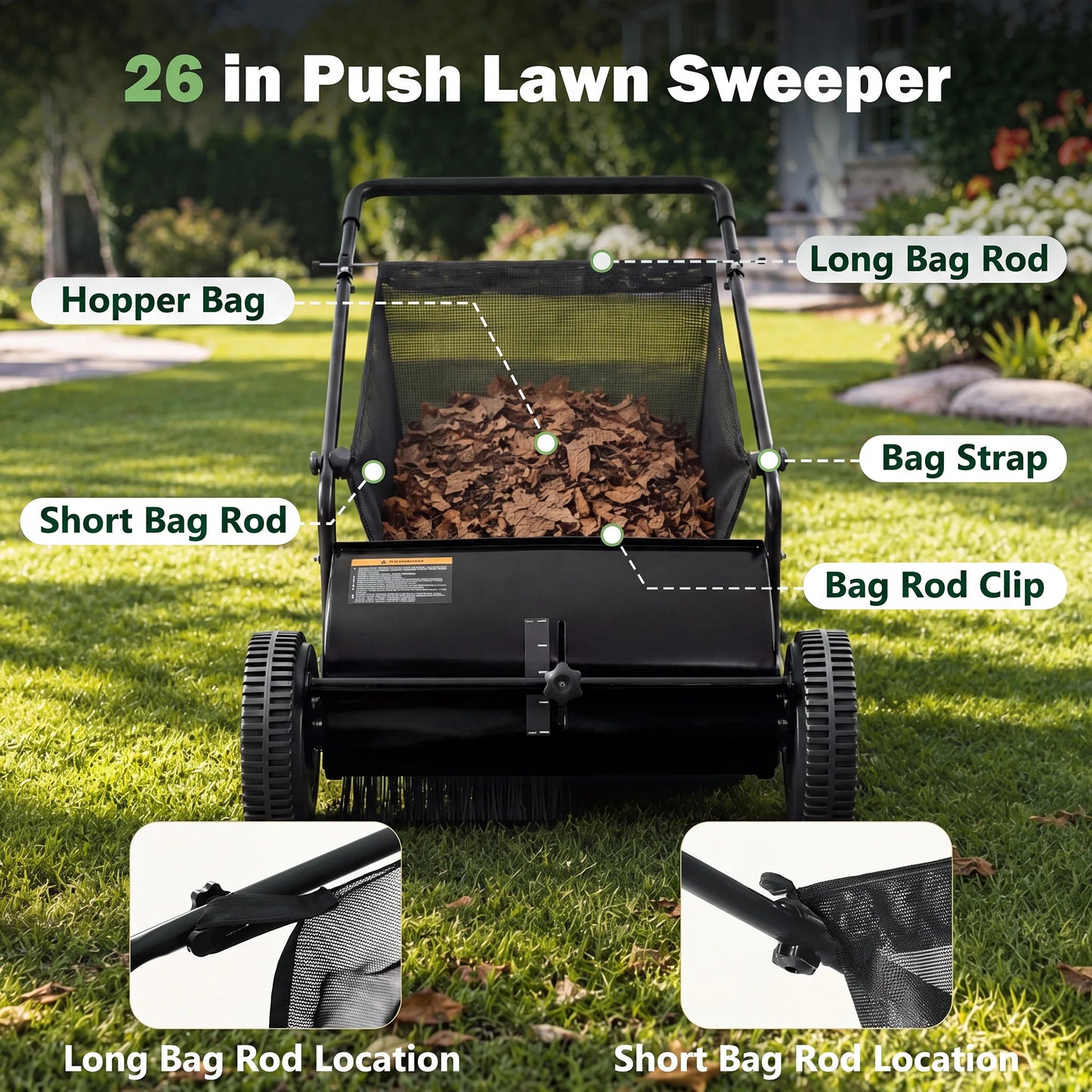 Efficient Manual Push Lawn Sweeper With Four Robust Brushes