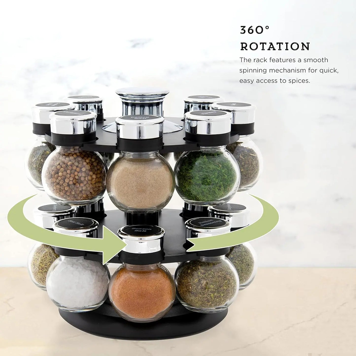 16 Jar Ellington Revolving Countertop Spice Rack Black Chrome