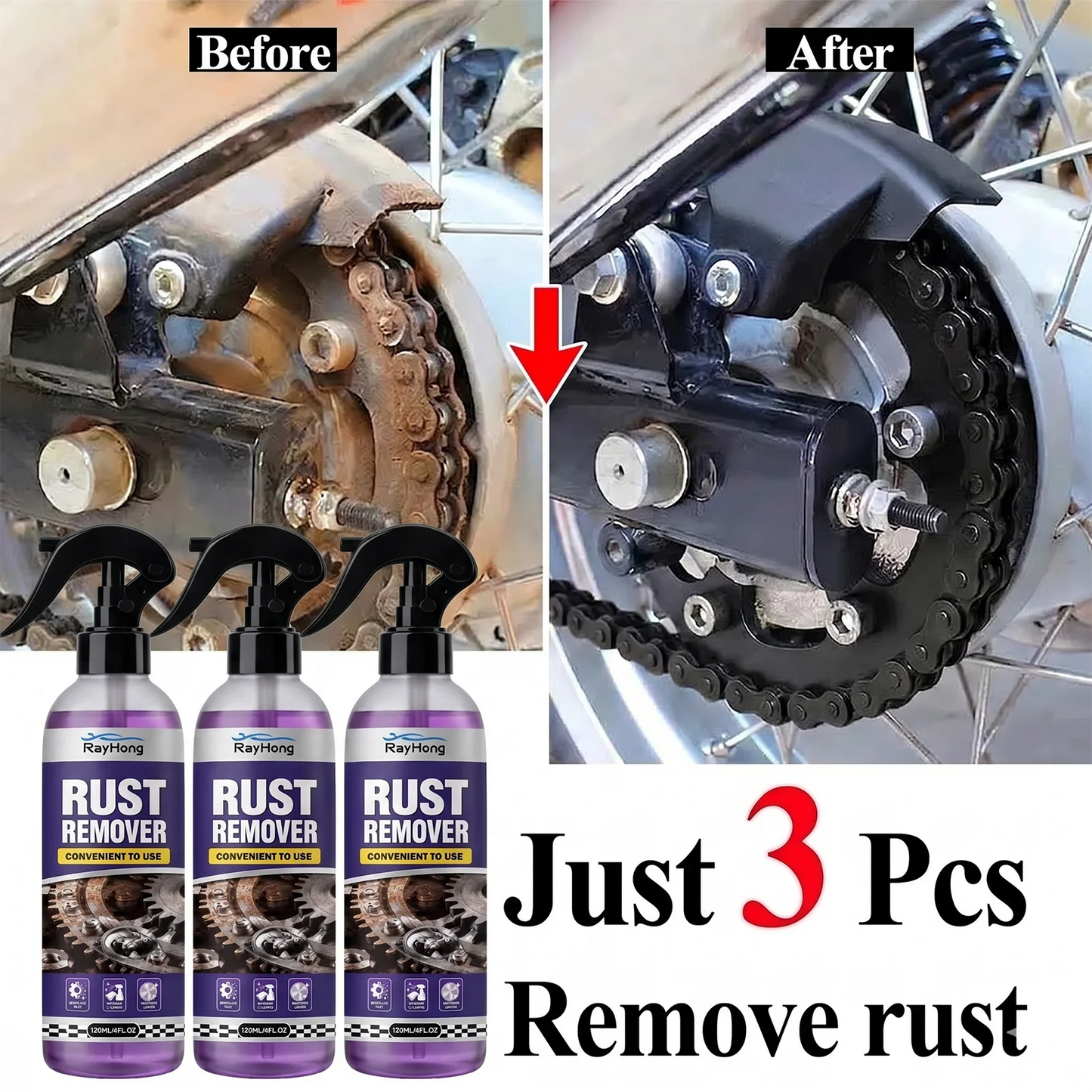 Multifunctional car rust remover used for removing rust providing surface protection on car brake pads iron metal surface