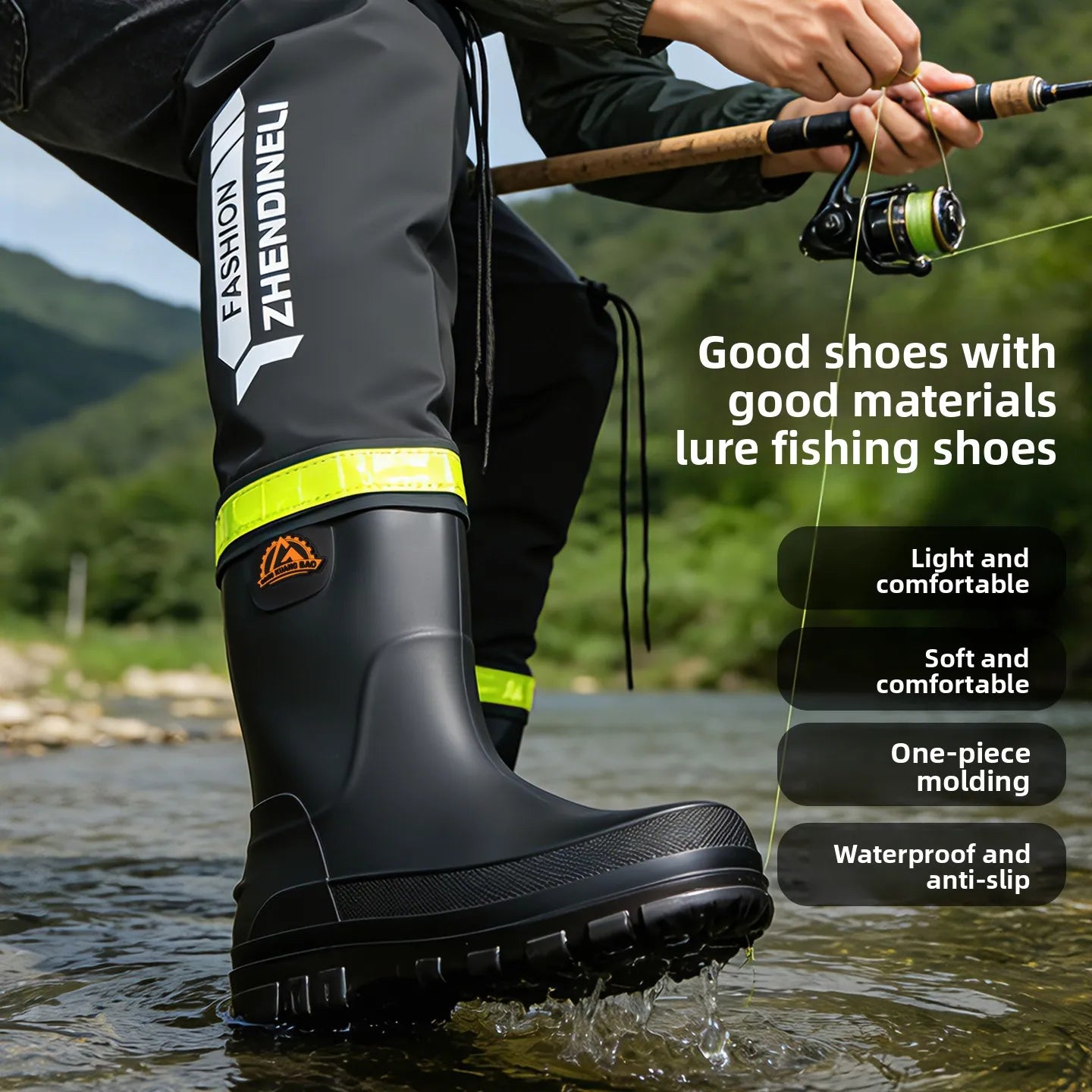 Foldable outdoor high-top rain boots men's lure waterproof anti-slip lure fishing wading boots rice transplanting stream tracing