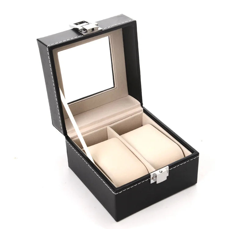 Hot Sale PU Leather Display Storage Collection Organizer Watch Box Case With Glass Top Slot Men Watch Bracket Display Box Gifts