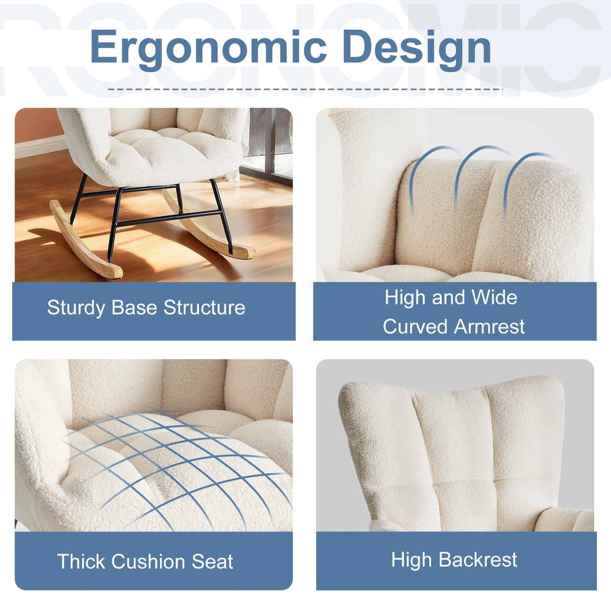 MCQ Teddy Fleece Ergonomic Office Chair Metal Frame Soft Cushion Lumbar Support High Backrest Heavy Capacity For Office