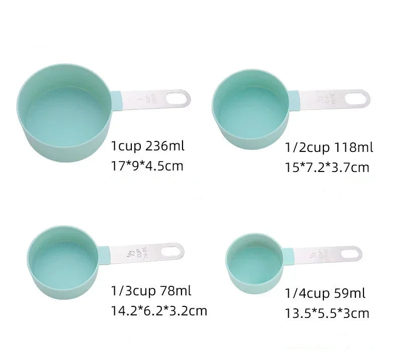 Measuring Spoons And Cups Set With Plastic Handles Kitchen
