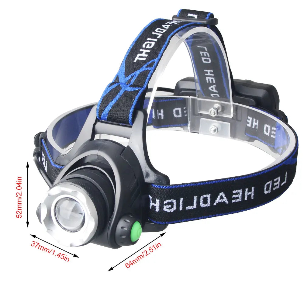 Powerful LED Headlamp Telescopic Zoomable Head Torch Outdoor Waterproof Rechargeable Fishing Camping Portable Headlight