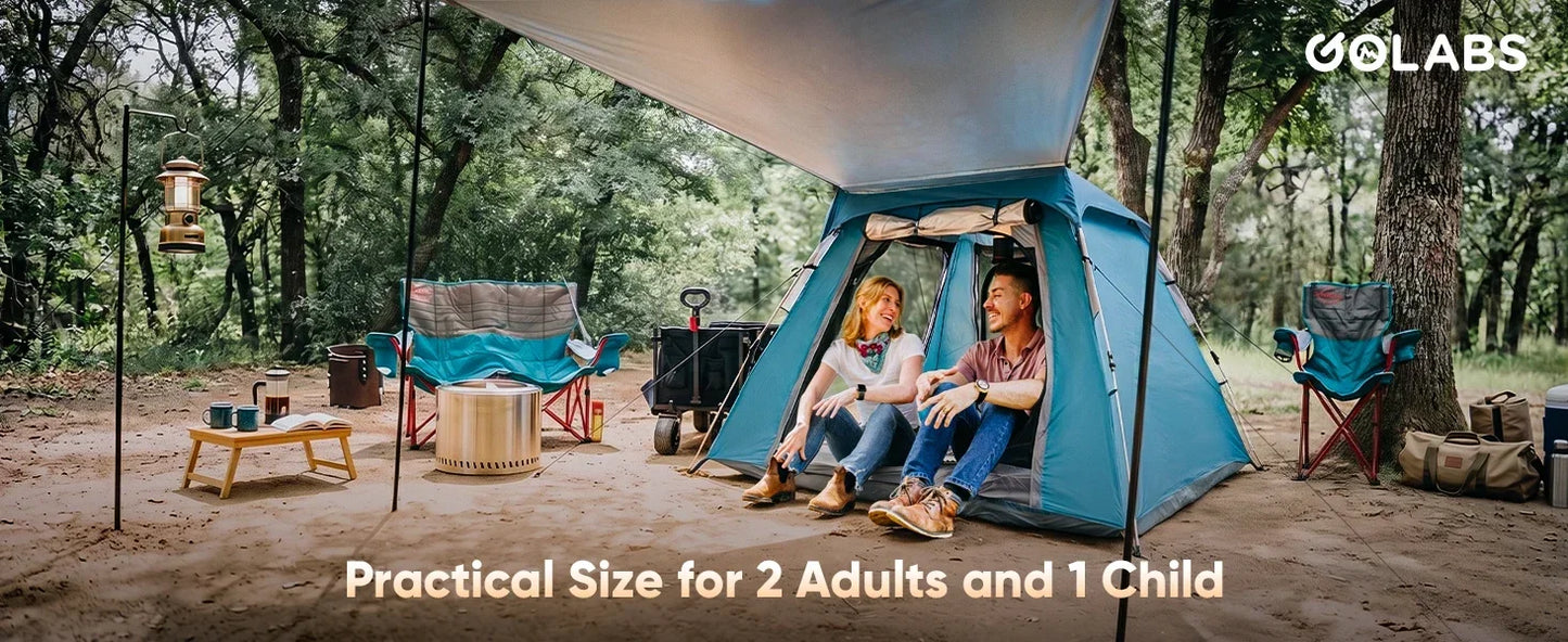 Pop Up Camping Tent for 2/3/4 Person, 1-Min Setup by Pre-Attached Pole, 4 Side Mesh& Door for View/Airflow, CT2 Instant Canopy Tent with PU1500mm Waterproof, for Outdoor/Camping/Music Festivals