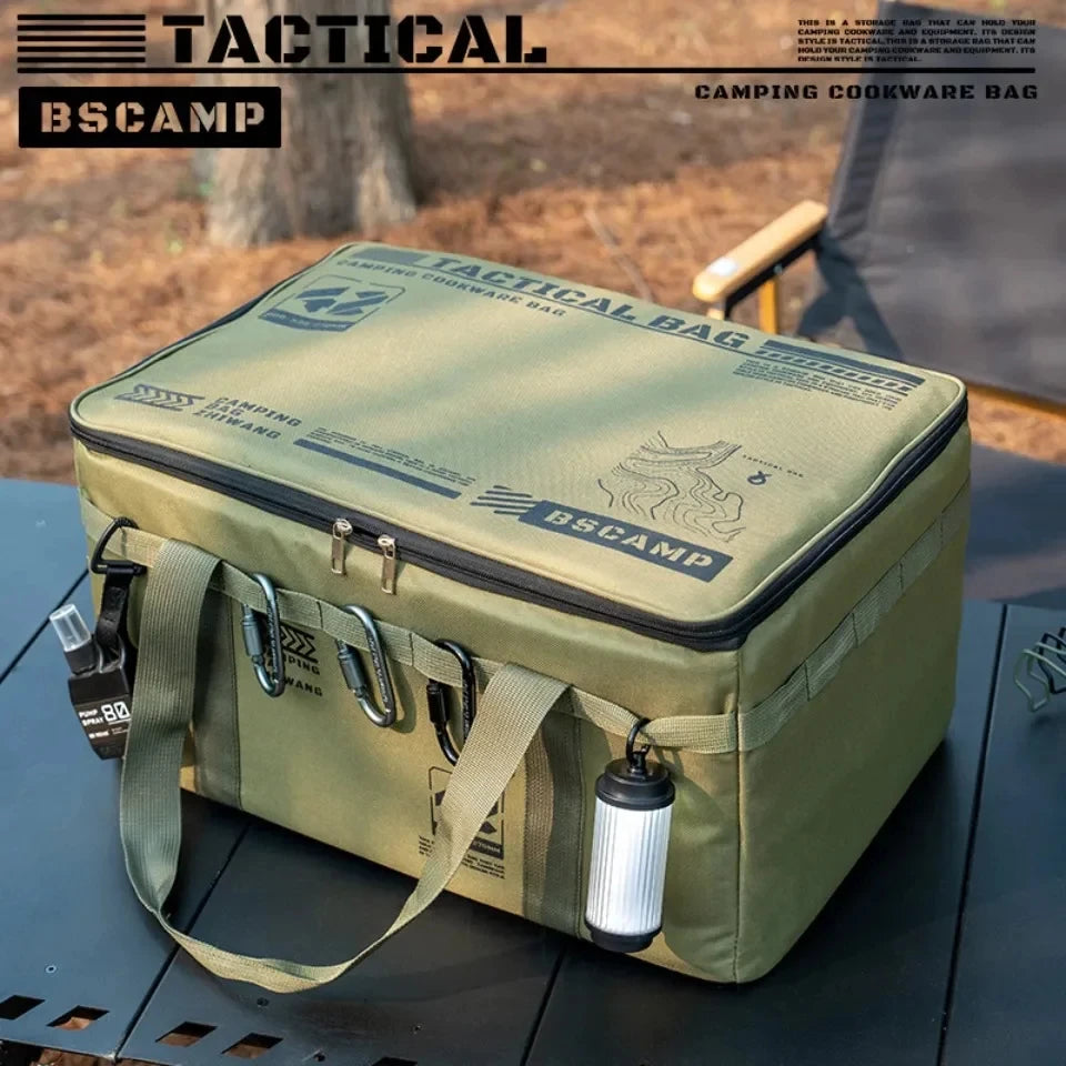 30L/42L/56L Insulated Waterproof Tactical Camping Bag Foldable Outdoor Picnic Tableware Storage Box Large Capacity Field Cookwar
