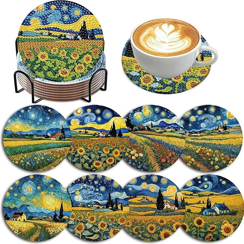 8 pieces/set animal horse pattern diamond painted coaster set with holder DIY coaster beginner coaster, craft supplies gift