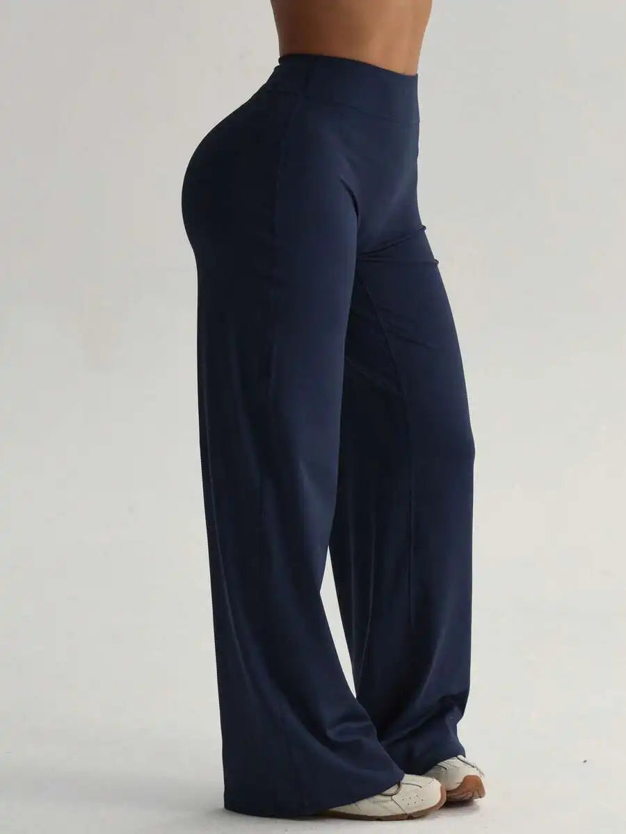 Women's High Waist Wide Leg Pants For Outdoor Exercise, Comfortable Sports Casual Leggings, High Elastic Flare Pants For Commuti