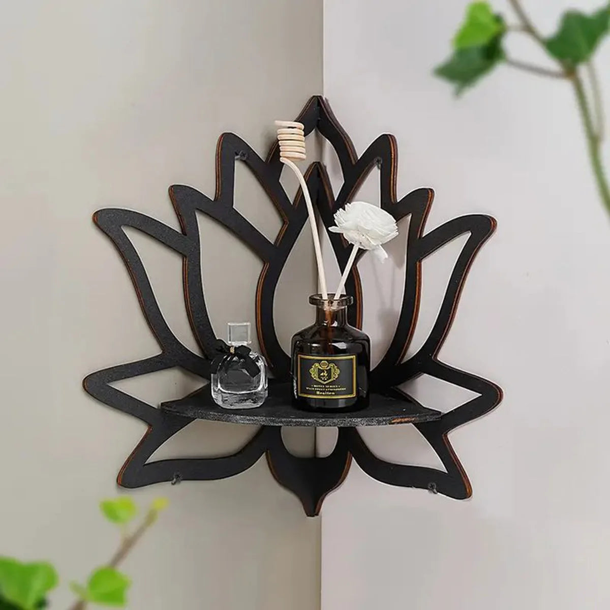 Wooden Lotus Hollow Decorative Rack Aromatherapy Organiser Essential Oil Candle Holder Wall Mounted Shelf Corner Shelf