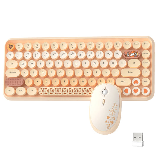 308i Wireless Bluetooth Keyboard And Mouse, Retro Typewriter Design with Gradient Colorful Round Keycaps and, 84 Keys