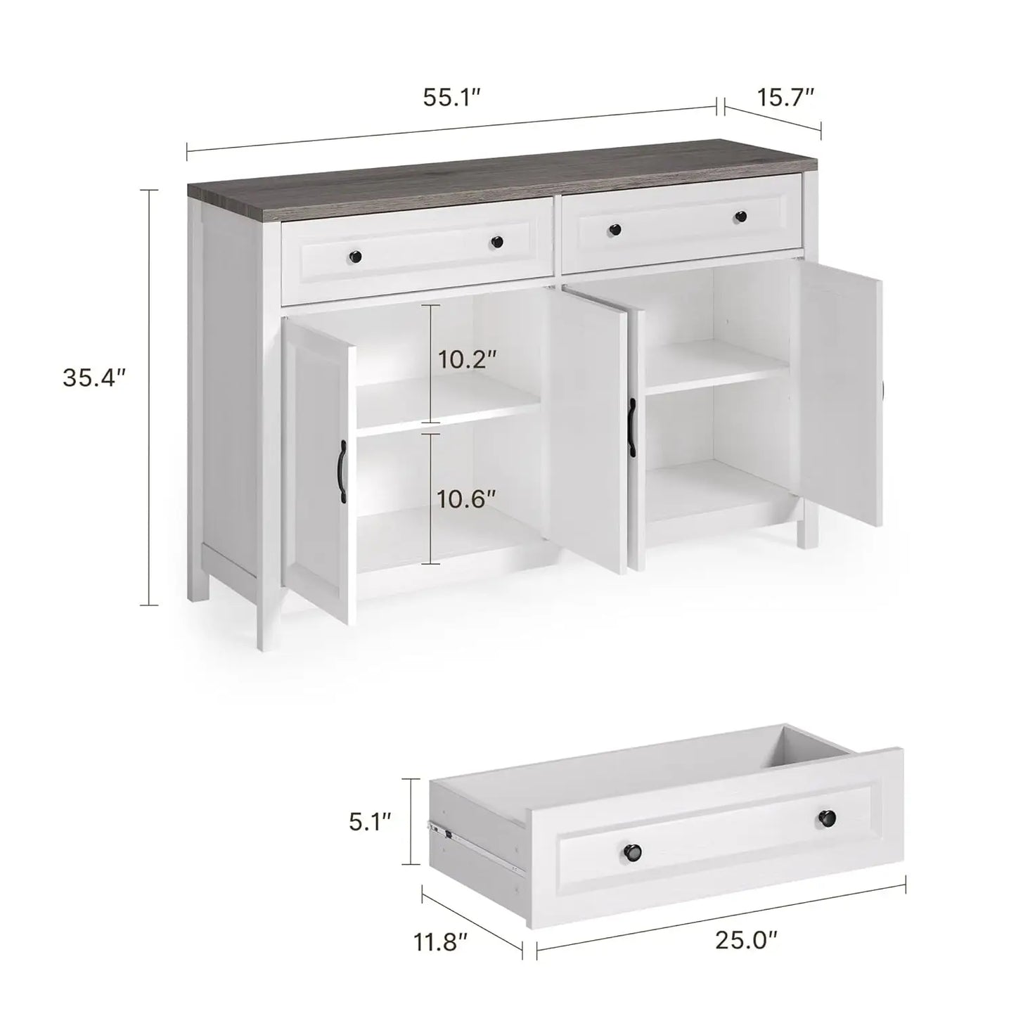 Custom Farmhouse Sideboard Buffet Cabinet, 15.7x55.1x35.3 Inch Storage Cabinet with Drawers and Doors, Multifunctional Coffee Ba